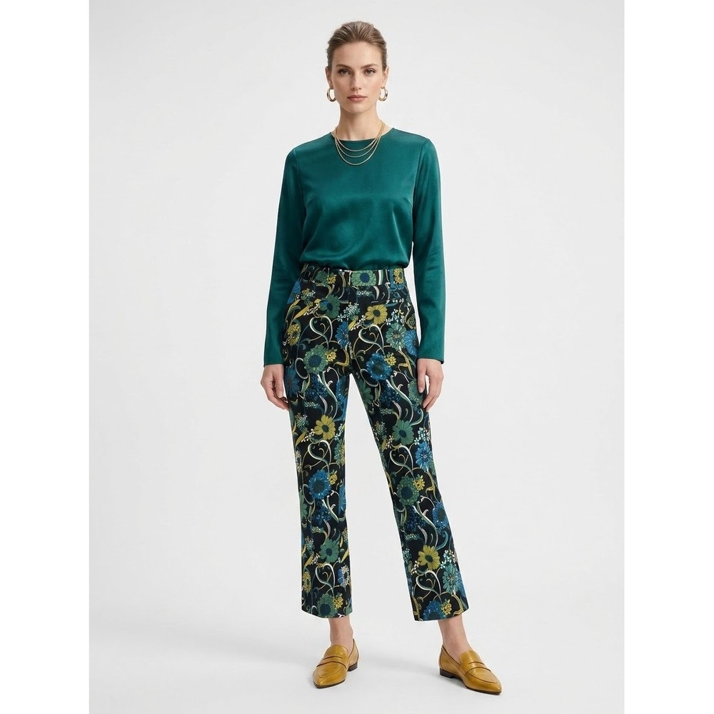 Anthropologie The Essential Collection Floral Ankle Pants Size 2 Blue Green